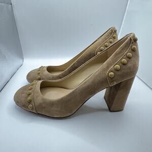 TORY BURCH Colt Suede COVERED STUDS BLOCK Ultra High HEEL Pump SLIP RIVER ROCK 6